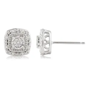 0.10 Carat Diamond Stud Earring Set with 30 Brilliant Diamonds in Sterling Silver