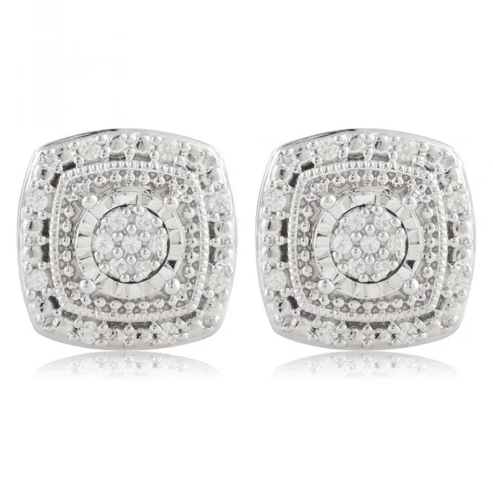 0.10 Carat Diamond Stud Earring Set with 30 Brilliant Diamonds in Sterling Silver