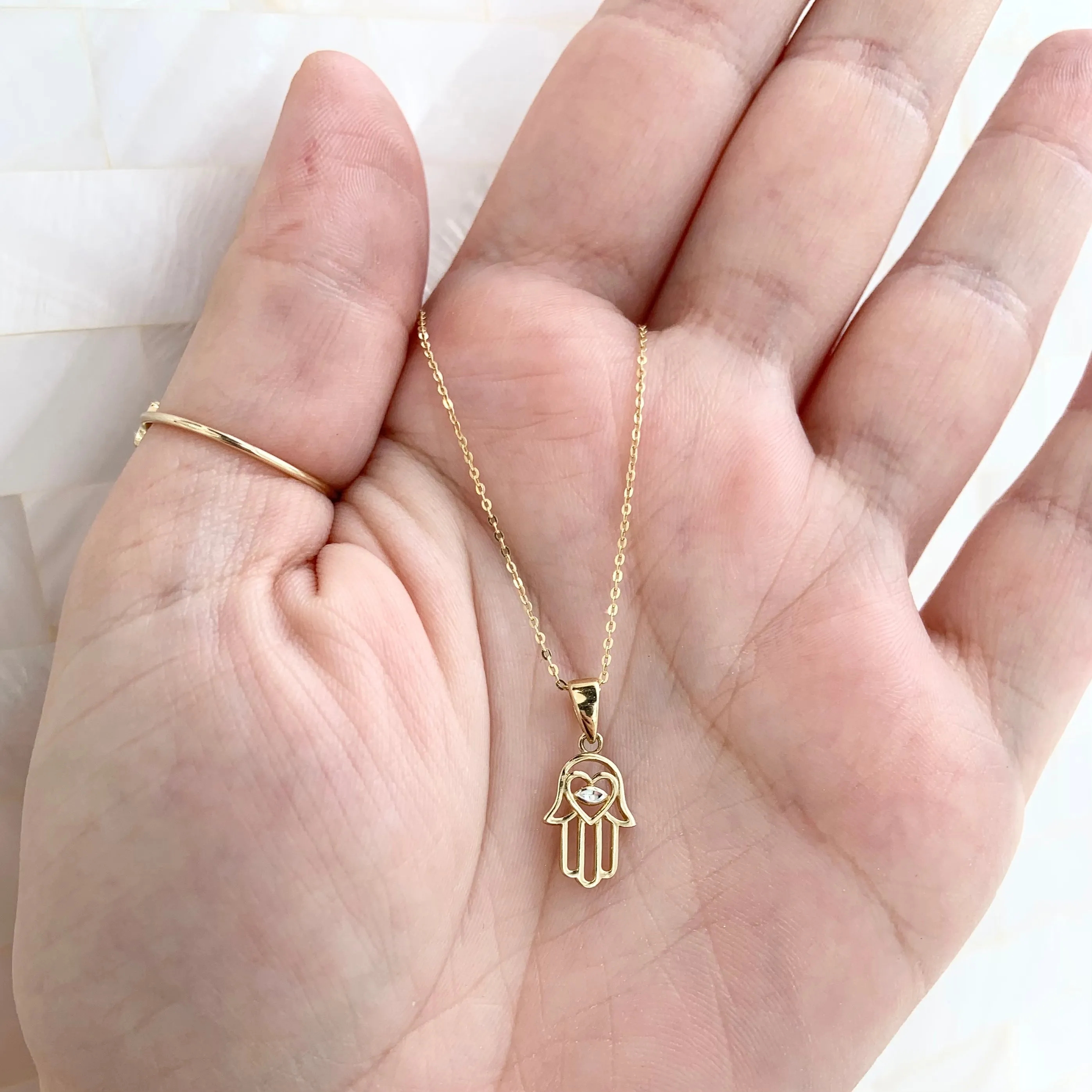 10k Gold Hamsa and Evil Eye Pendant