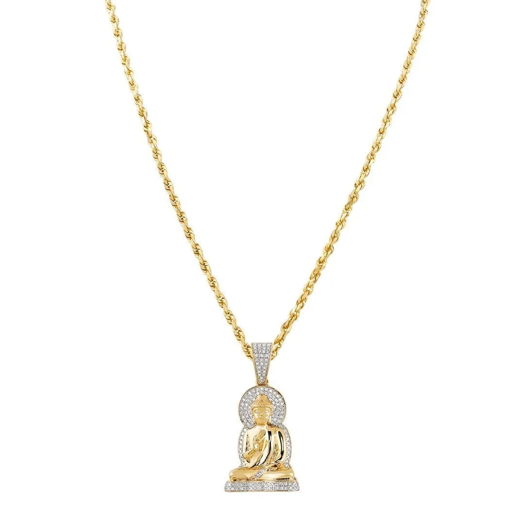 10k Two Tone Gold Diamond Buddha Pendant 0.50 Ctw