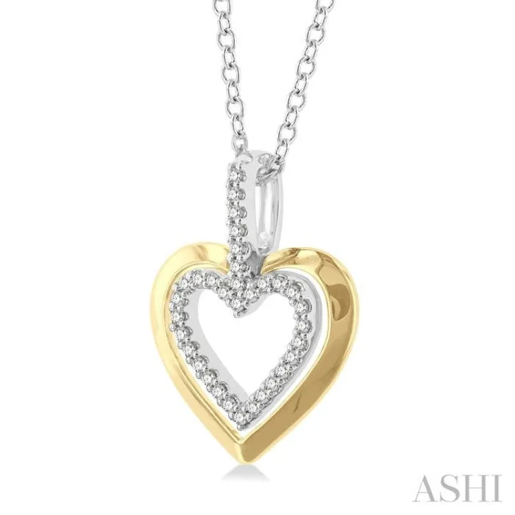 1/10 ctw Petite Twin Heart Round Cut Diamond Fashion Pendant With Chain in 10K Yellow Gold