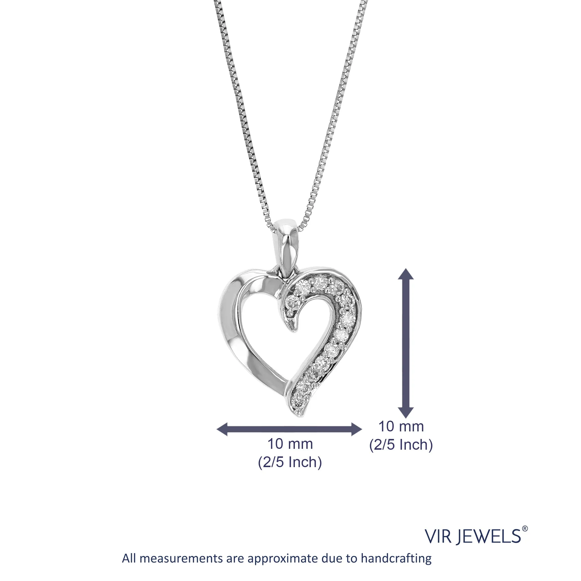 1/12 cttw Lab Grown Diamond Heart Pendant Necklace .925 Sterling Silver 2/5 Inch with 18 Inch Chain, Size 1/2 Inch