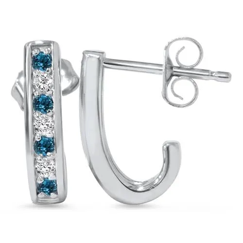 1/3ct Blue & White Diamond Hoops 14K White Gold