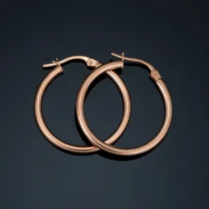 14k Rose Gold 2x20mm Polished Hoop Earrings