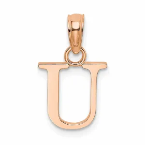 14K Rose Gold Block Design Small Letter U Initial Charm Pendant