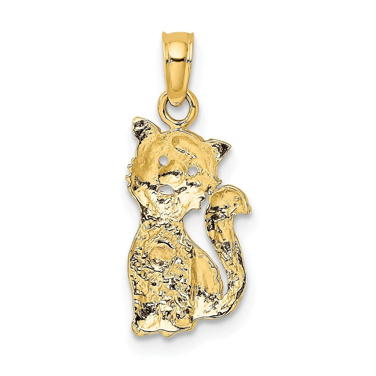 14k Two-Tone Gold Open Back Textured Polished Finish Cat with Heart  Design Charm Pendant