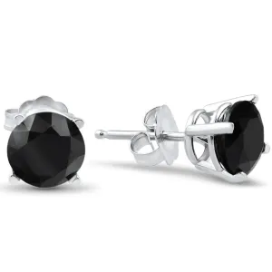 14k White Gold 2ct TW Round Cut Black Diamond Studs