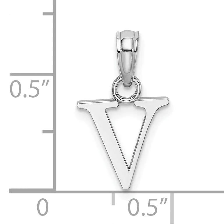 14K White Gold Block Design Small Letter V Initial Charm Pendant