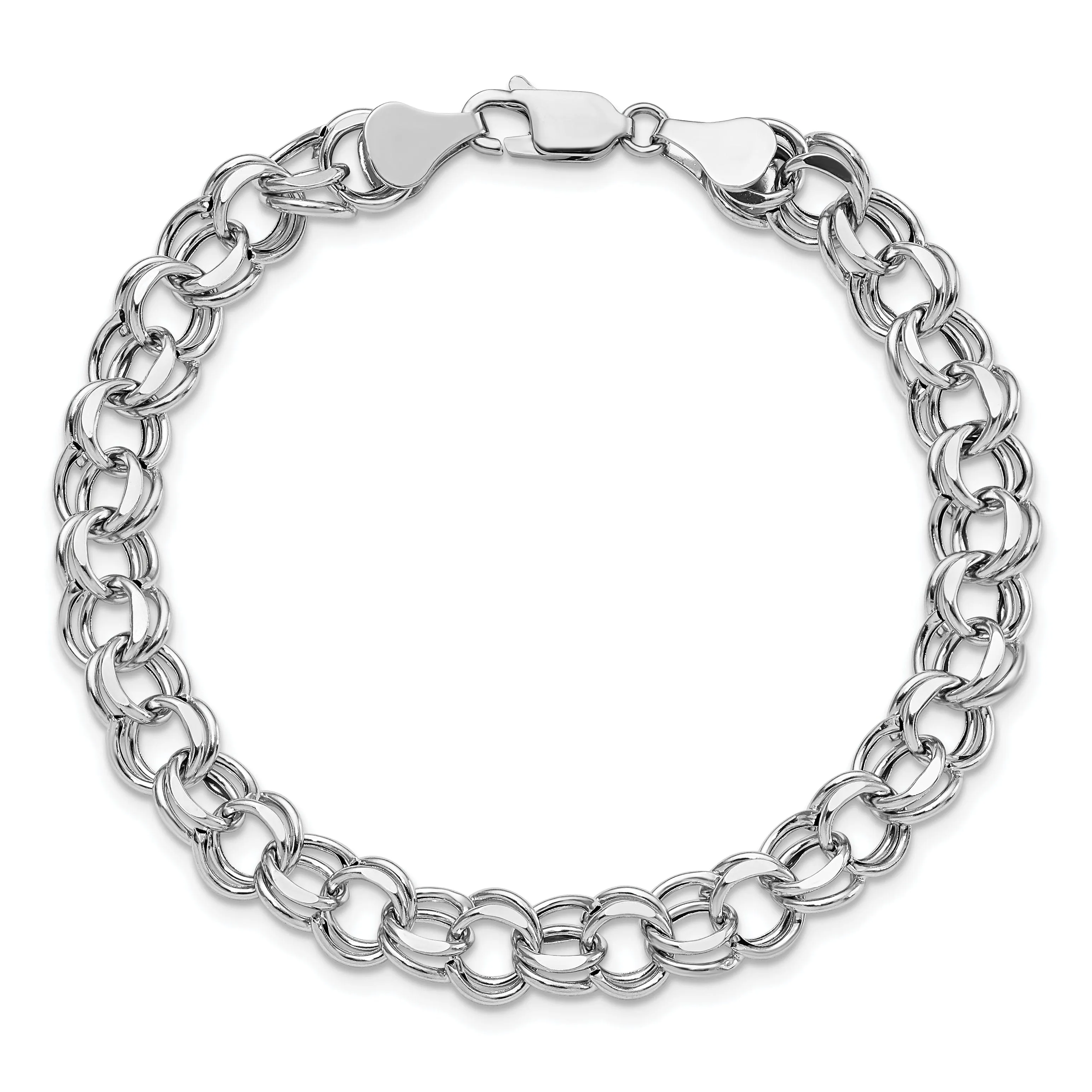 14K White Gold Charm Bracelet - Diamond Cut, 7.5-MM Wide Link, 7.25-inch