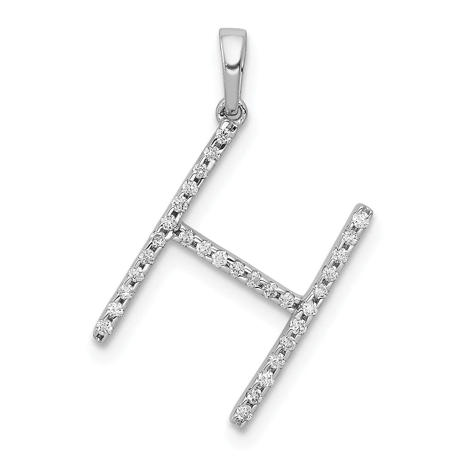 14K White Gold Diamond 0.093-CT Block Letter H Initial Charm Pendant