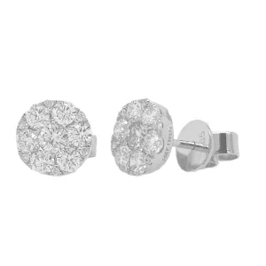 14K White Gold Diamond Cluster Round Stud Earrings