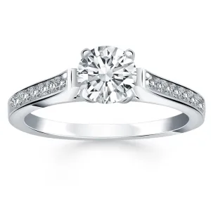 14k White Gold Pave Diamond Cathedral Engagement Ring