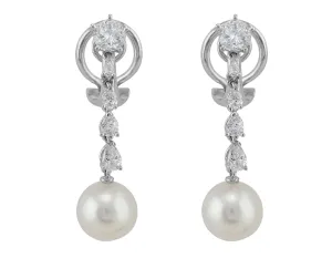 14k White Gold Pearl Diamond Chandelier Earrings