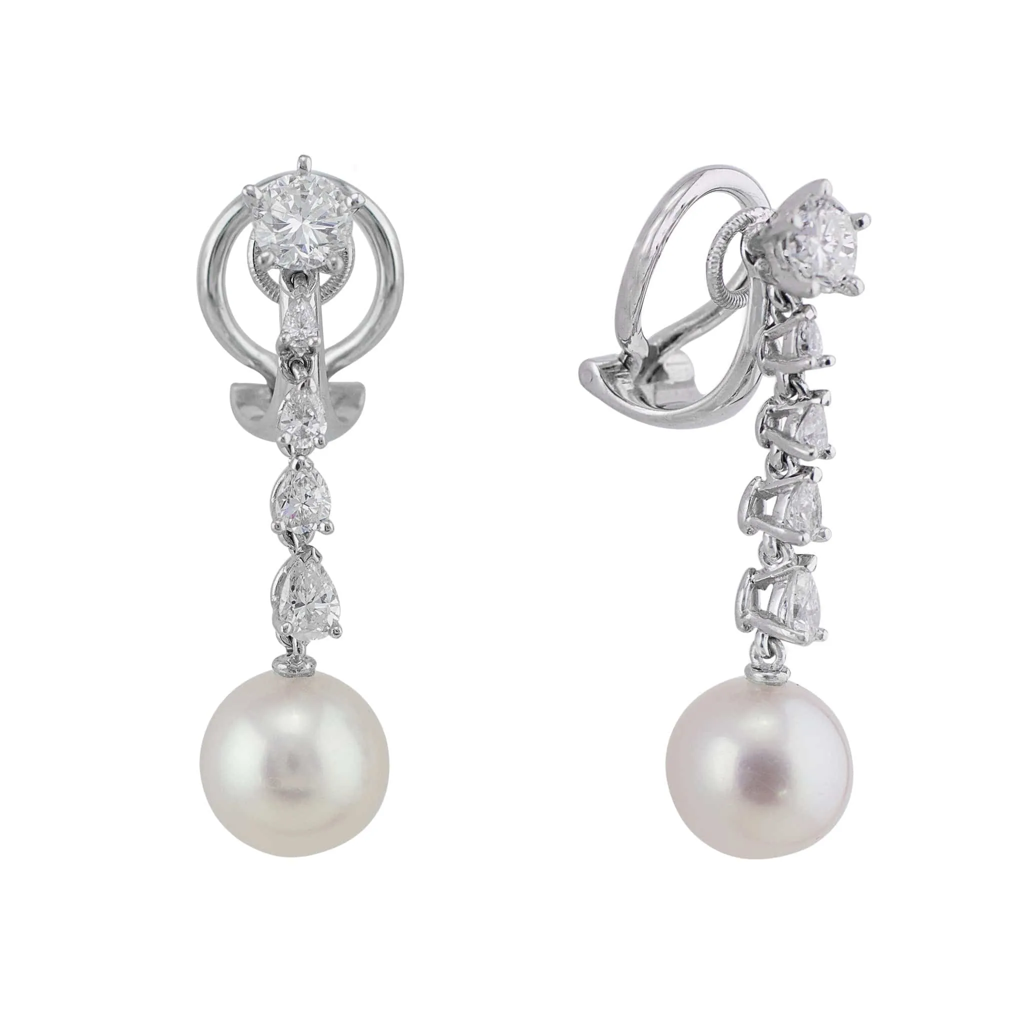 14k White Gold Pearl Diamond Chandelier Earrings