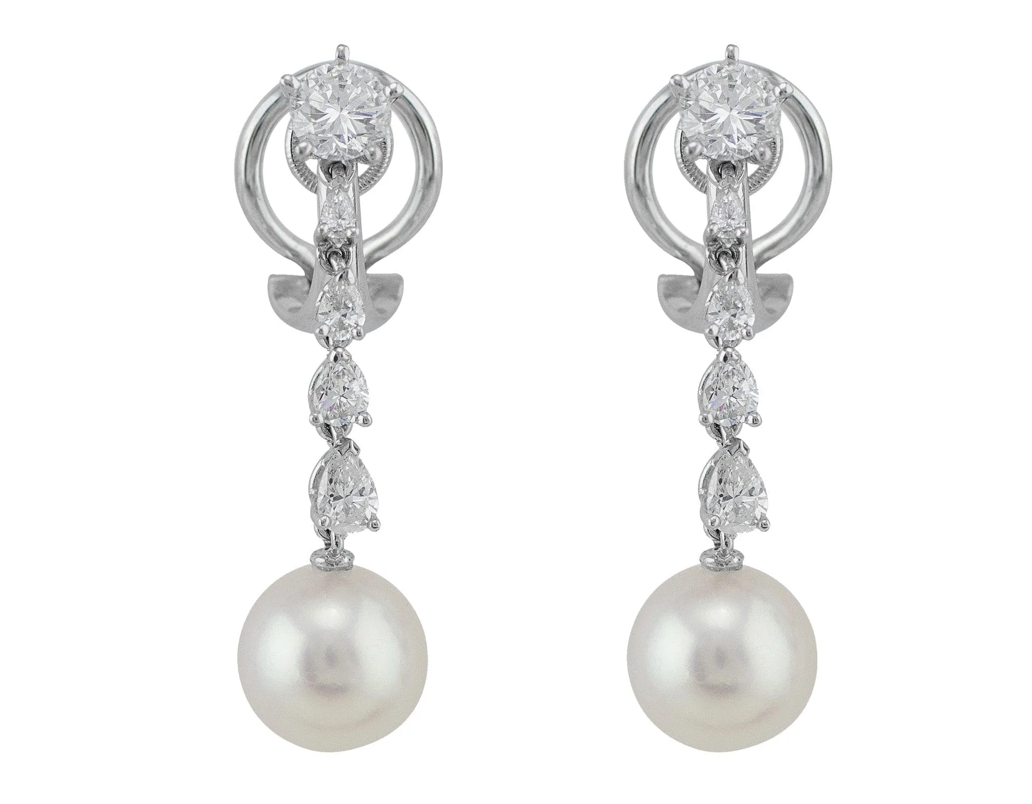 14k White Gold Pearl Diamond Chandelier Earrings