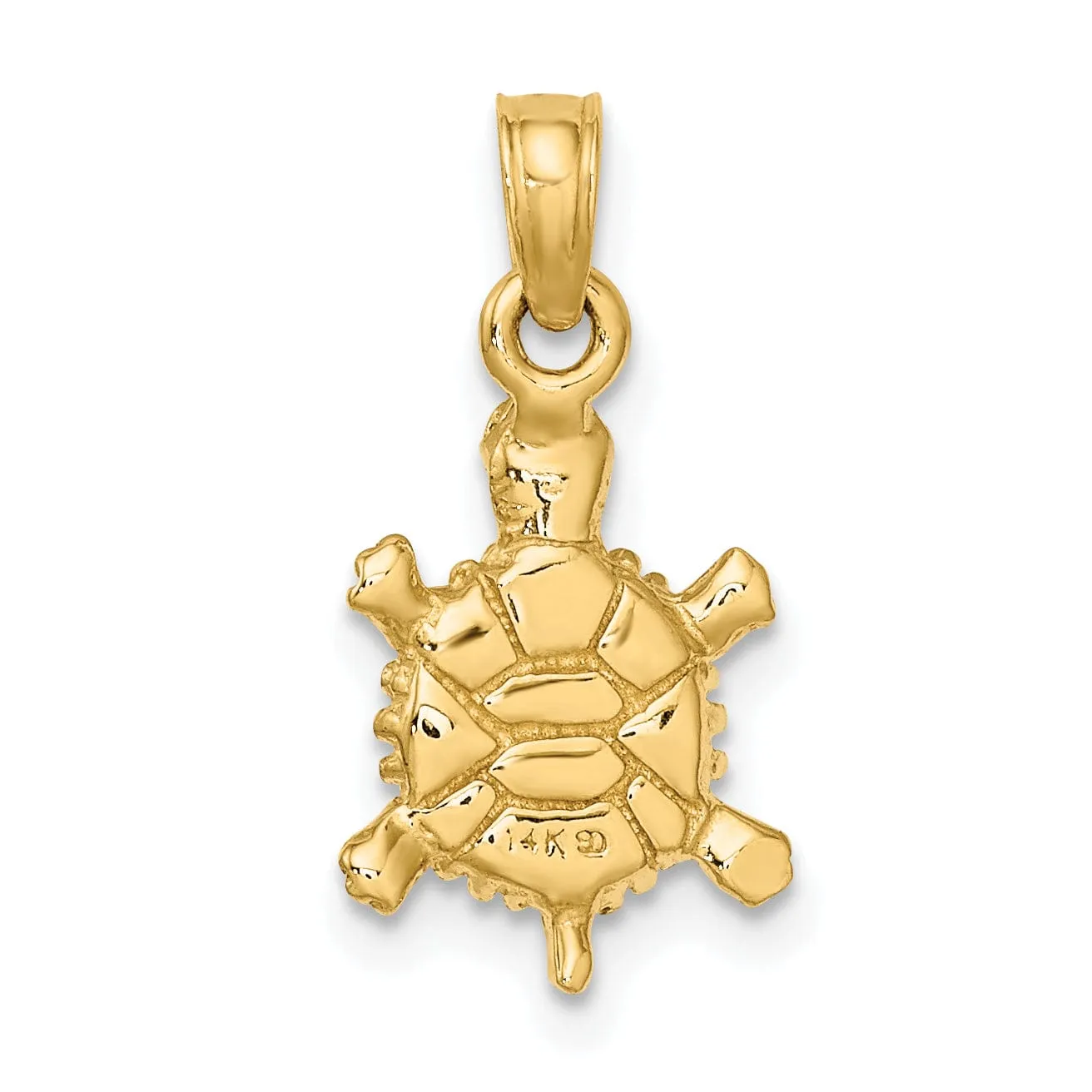 14K Yellow Gold 3D Solid Casted Textured and Polished Finish Land Turtle Charm Pendant