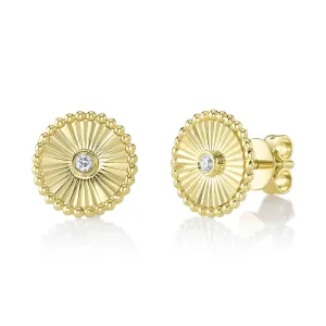 14K Yellow Gold Diamond Bezel Circle Stud Earrings