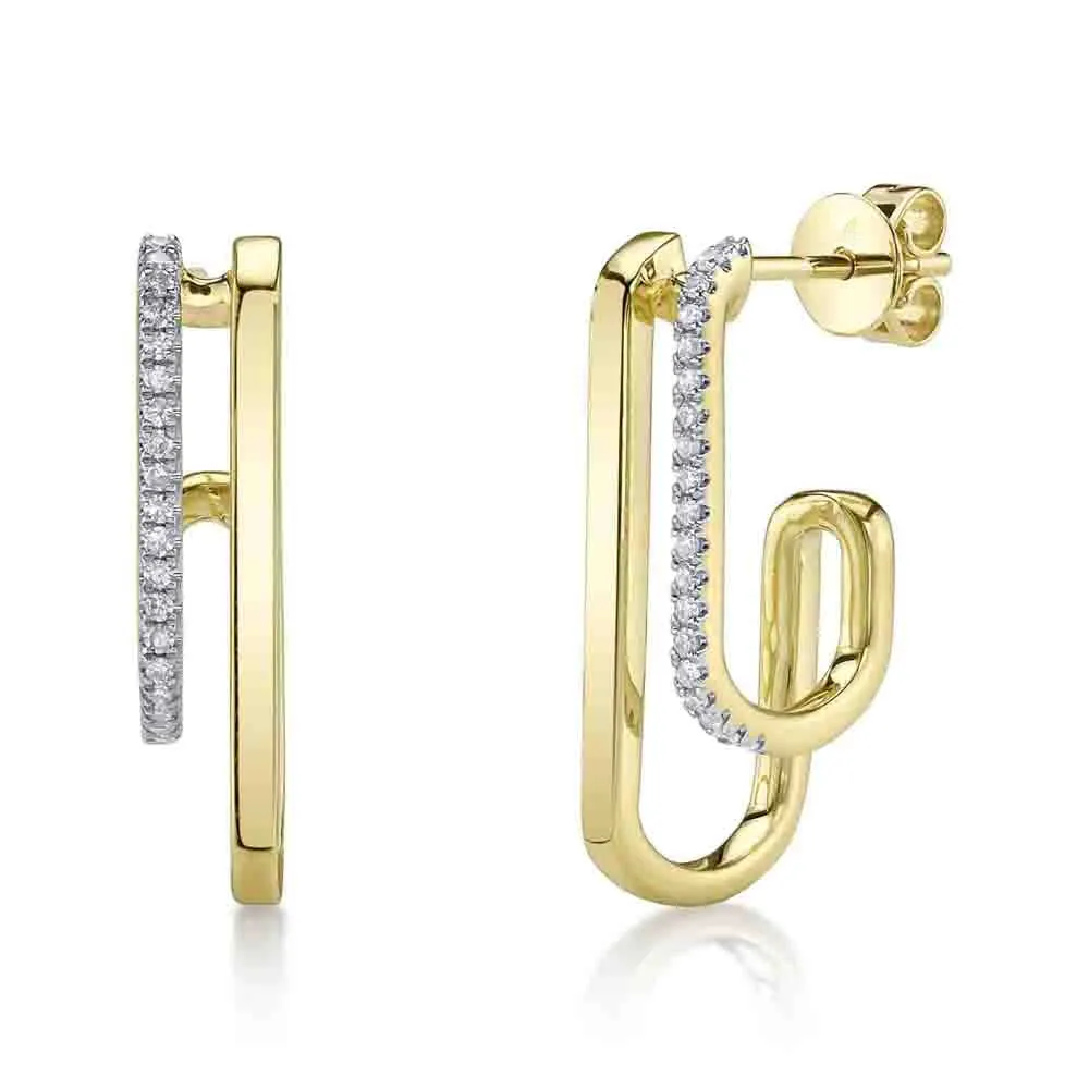 14K Yellow Gold Double Diamond Loop Earrings