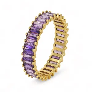 14K Yellow Gold Infinity Ring with Amethyst Stones - 22437446