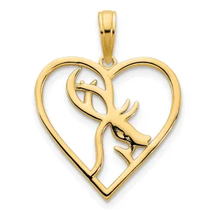 14k Yellow Gold Polished Finish Deer in a Heart Shape Charm Pendant