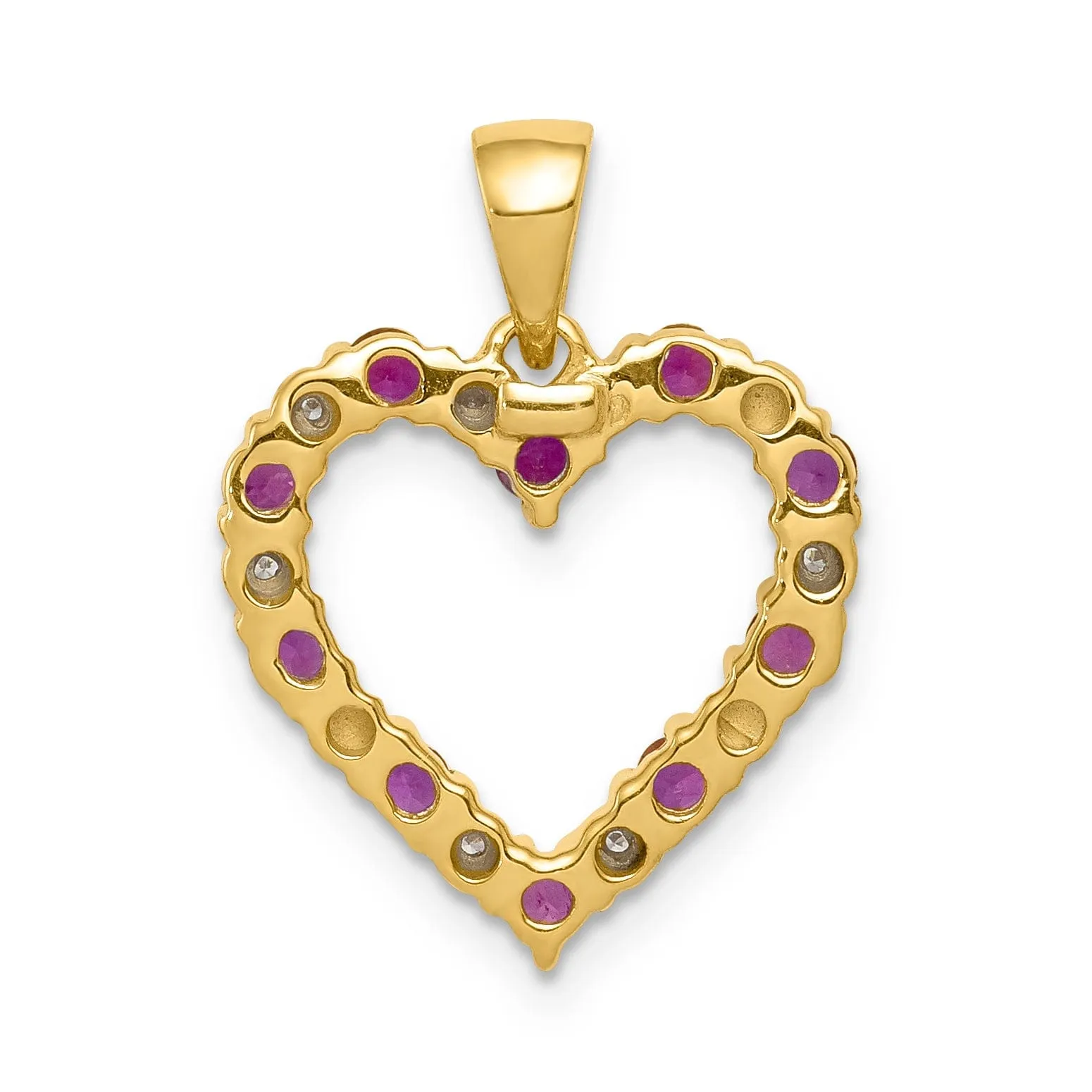 14k Yellow Gold Polished Finish Open Back 0.03-CT Diamond & 0.35-CT Ruby Stones Heart Design Charm Pendant