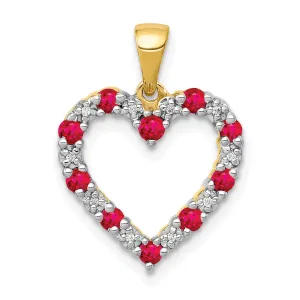 14k Yellow Gold Polished Finish Open Back 0.03-CT Diamond & 0.35-CT Ruby Stones Heart Design Charm Pendant