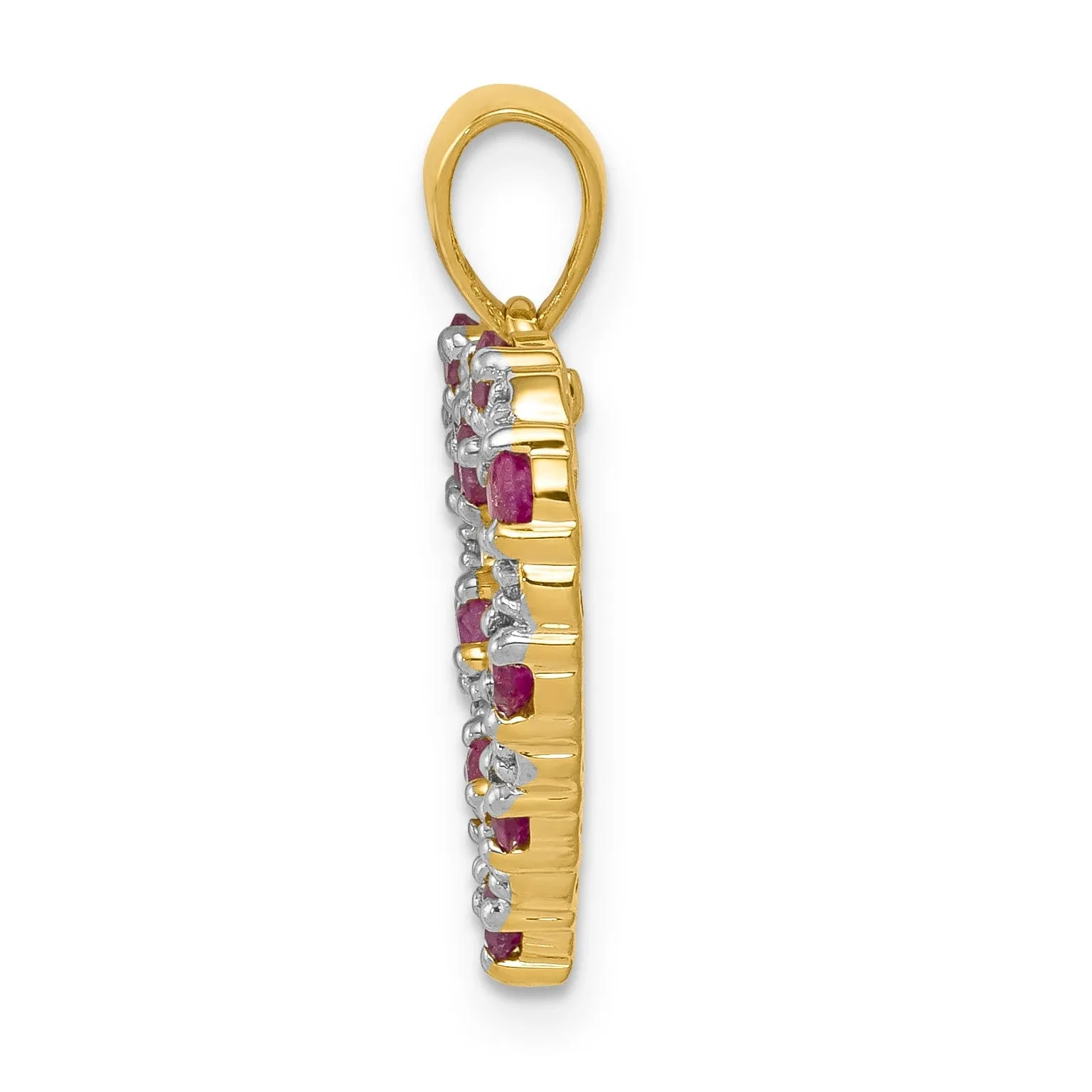 14k Yellow Gold Polished Finish Open Back 0.03-CT Diamond & 0.35-CT Ruby Stones Heart Design Charm Pendant