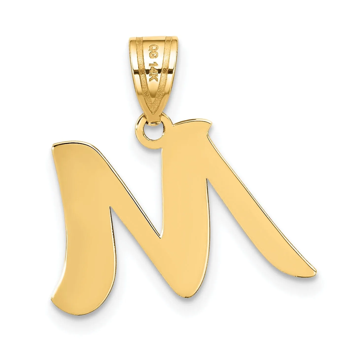 14k Yellow Gold Polished Finish Script Design Letter M Initial Pendant