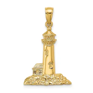 14K Yellow Gold Polished Finished Lighthouse with Side Building Charm