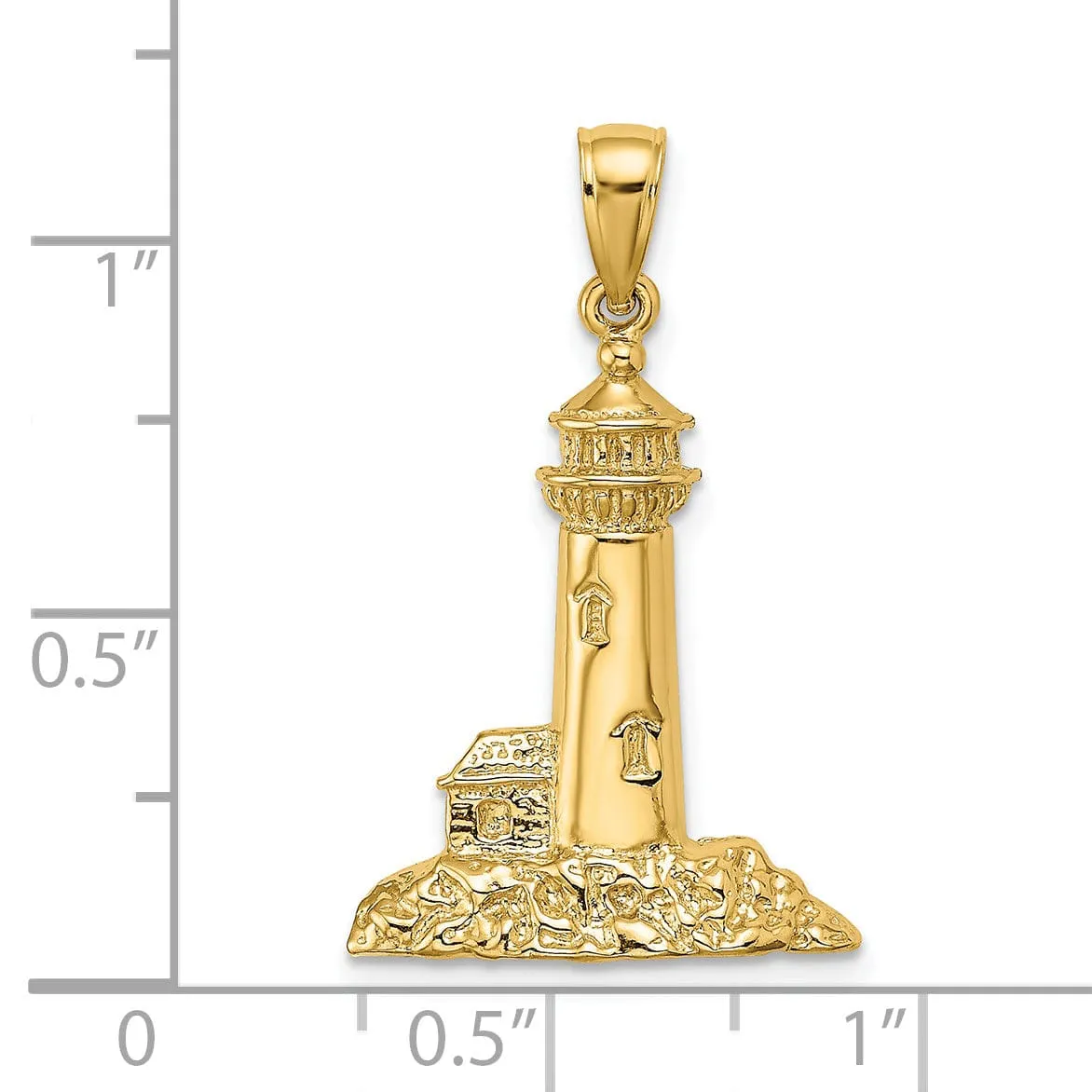 14K Yellow Gold Polished Finished Lighthouse with Side Building Charm