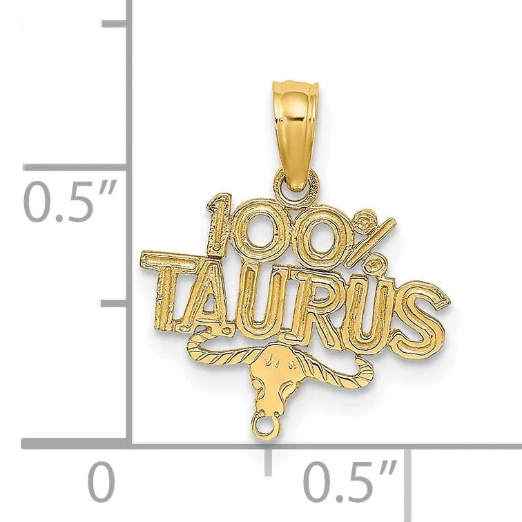 14K Yellow Gold Polished Textured Finish 100% Zodiac TAURUS Charm Pendant