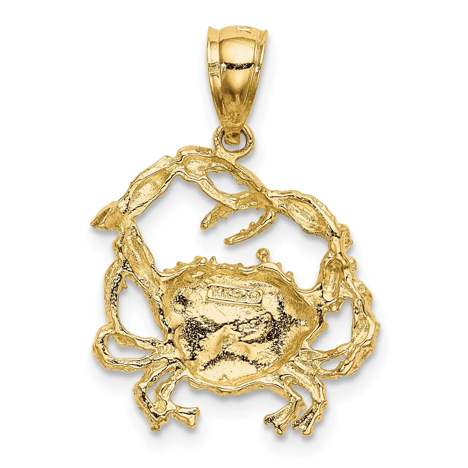 14k Yellow Gold Polished Textured Finished Blue Claw Crab Charm Pendant