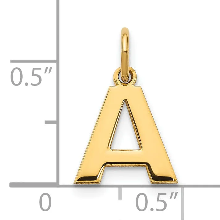 14k Yellow Gold  Small Size Letter A Initial Block Pendant