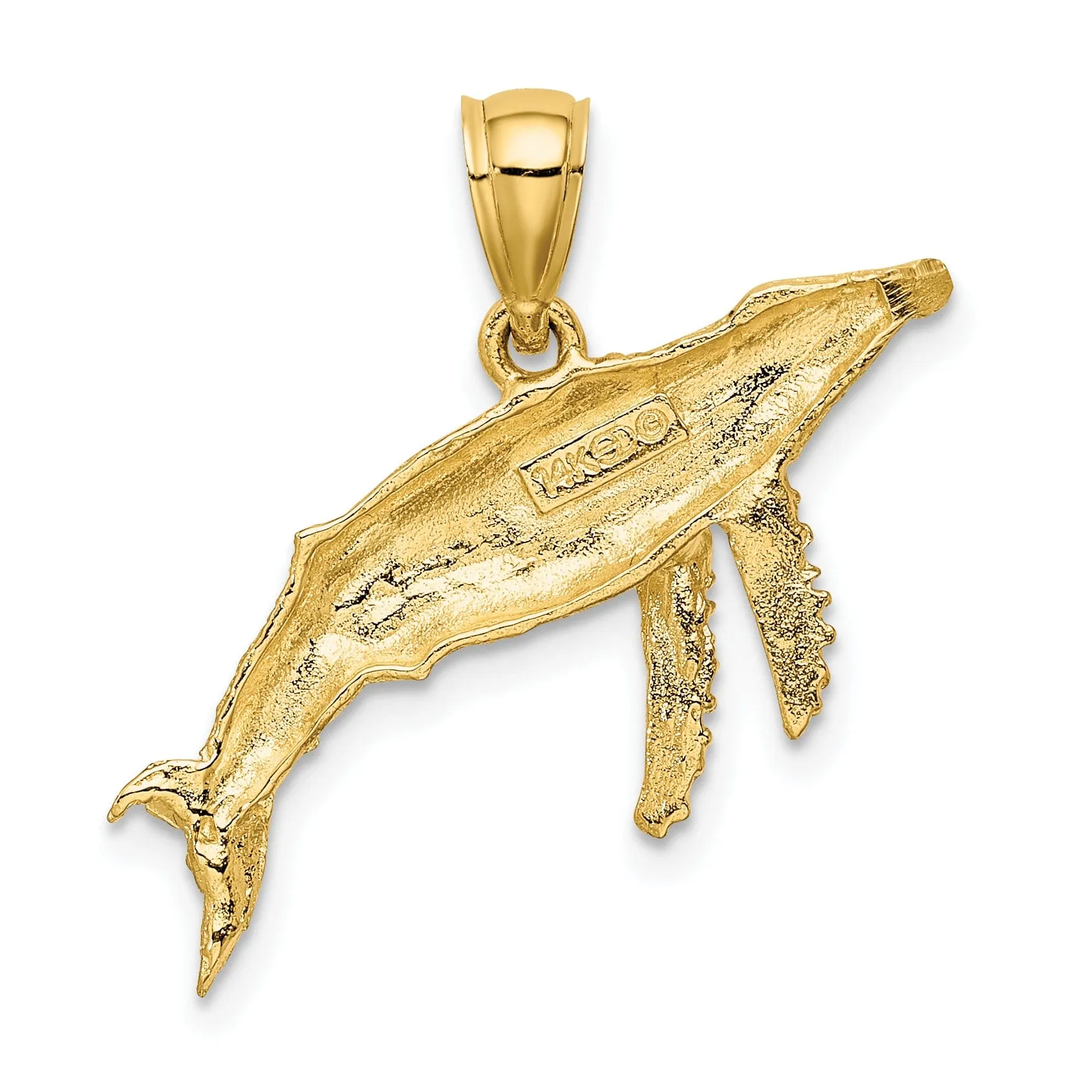 14K Yellow Gold Solid 2-Dimensional Textured Polished Finish Whale Charm Pendant