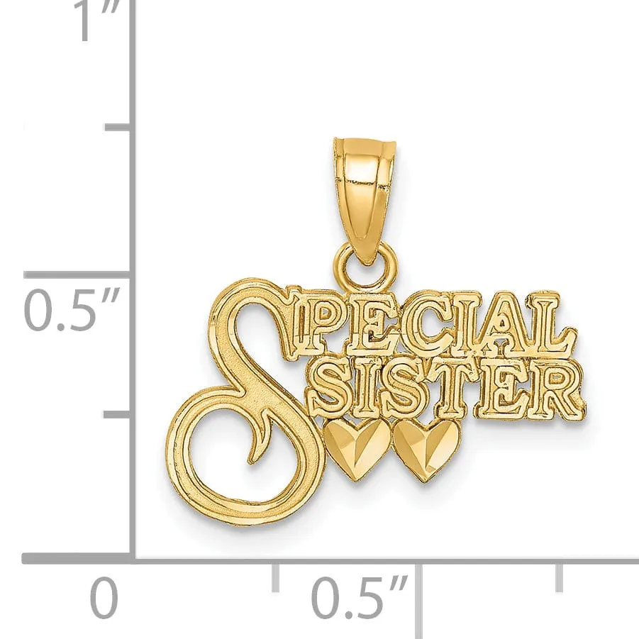 14K Yellow Gold Solid Polished Diamond Cut Finish Special Sister 2- Heart Design Charm Pendant