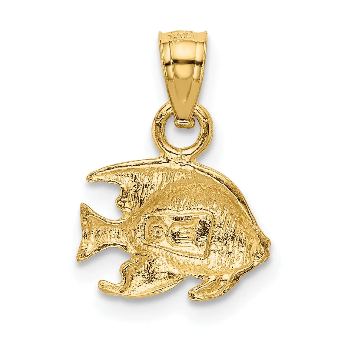 14K Yellow Gold Solid Satin Diamond Cut Finish Fish Charm