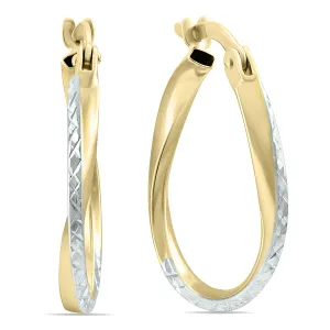 14K Yellow Gold Two Toned Twisted Hoop Earrings