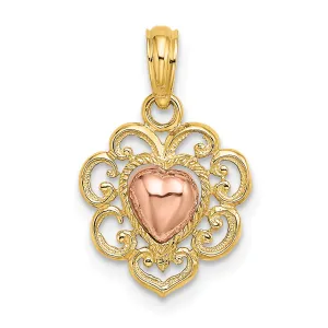 14k Yellow Rose Gold Polished Textured Finish Heart Pendant