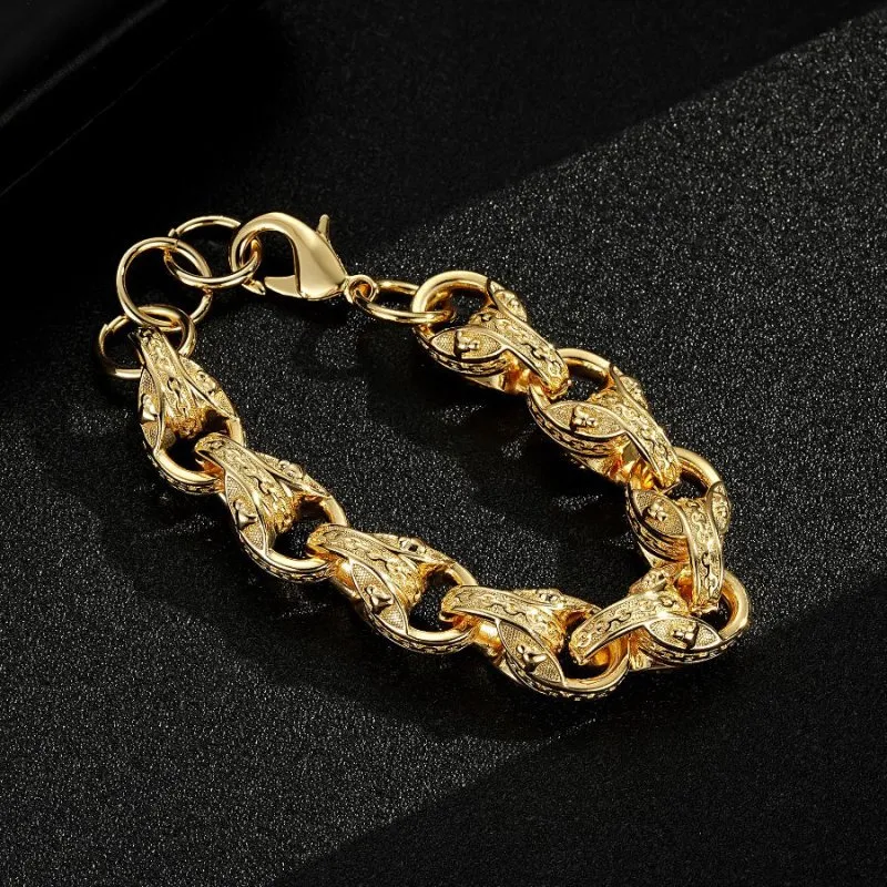 14mm Gold Bulldog Tulip Bracelet 8/9 Inch