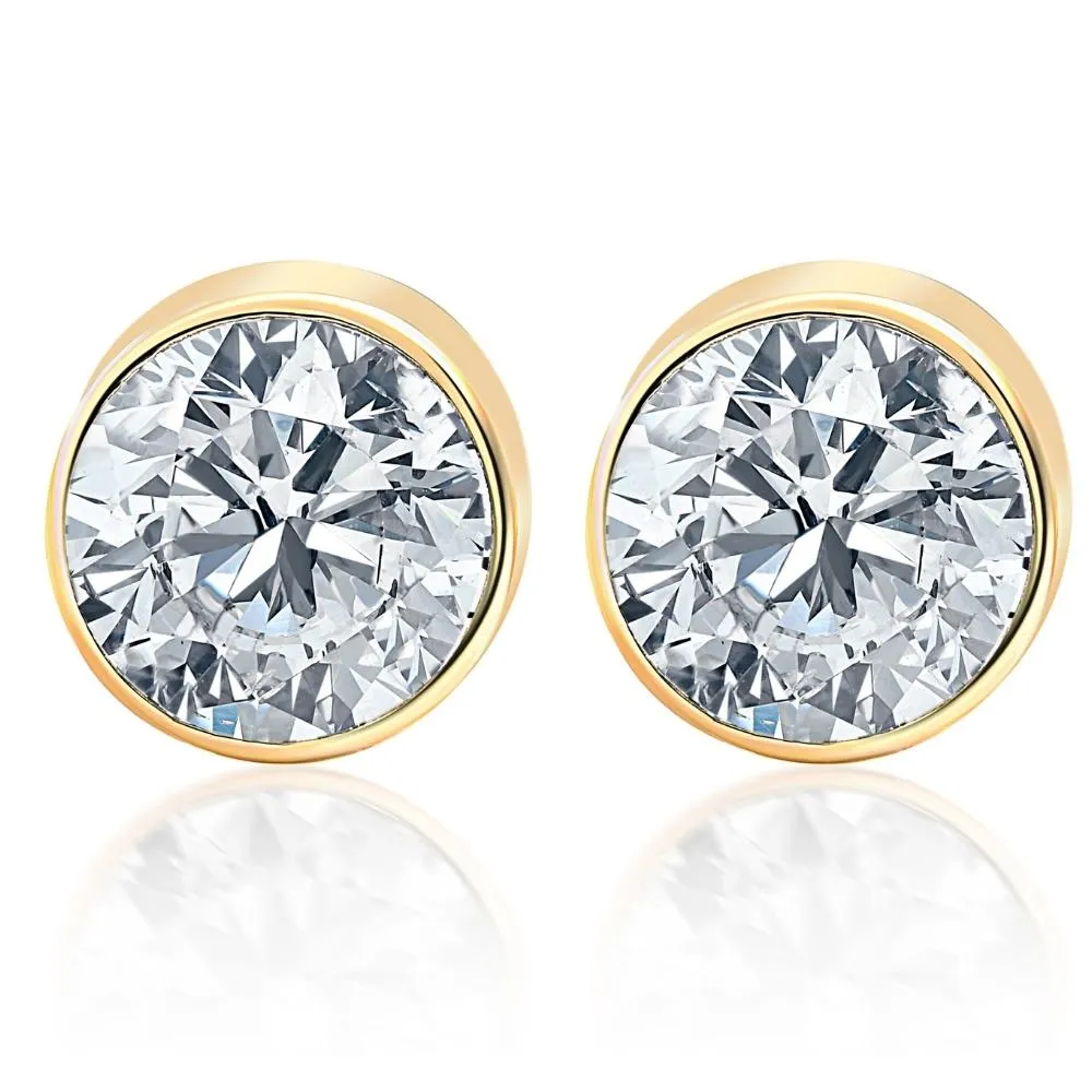 1.50Ct Natural Round Brilliant Cut SI1-SI2 Diamond Stud Earrings in 14K Gold Round Bezel Setting