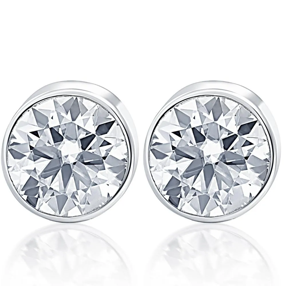 1.50Ct Natural Round Brilliant Cut SI1-SI2 Diamond Stud Earrings in 14K Gold Round Bezel Setting