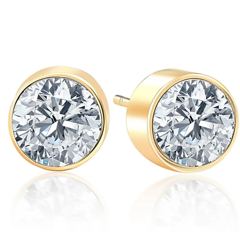 1.50Ct Natural Round Brilliant Cut SI1-SI2 Diamond Stud Earrings in 14K Gold Round Bezel Setting