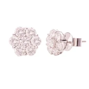 1.59ct 14k White Gold Diamond Flower Stud Earrings