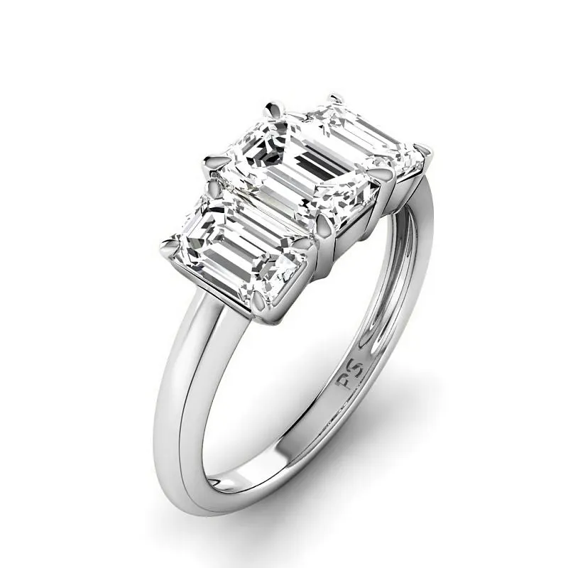 1.70-4.20 CT Emerald Cut Lab Grown Diamonds - Three Stone Ring