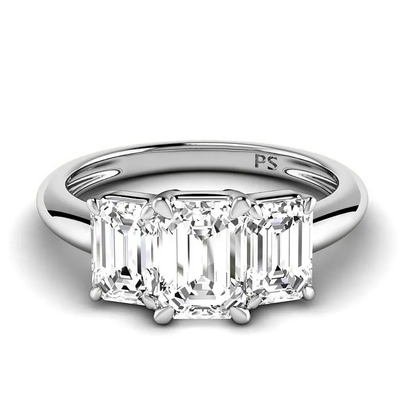 1.70-4.20 CT Emerald Cut Lab Grown Diamonds - Three Stone Ring