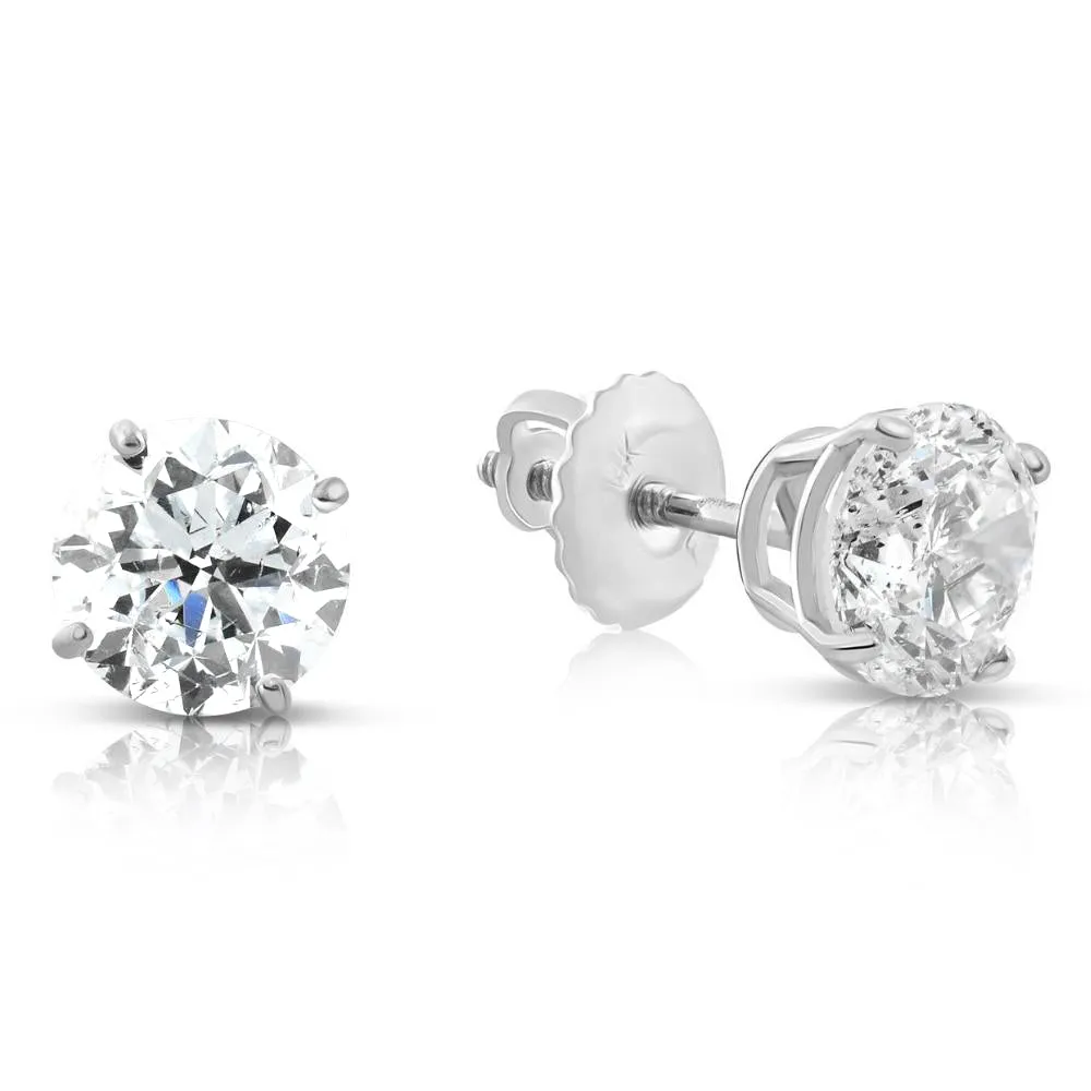 1.70 cttw 14K White Round Cut Studs Earrings Screw Back