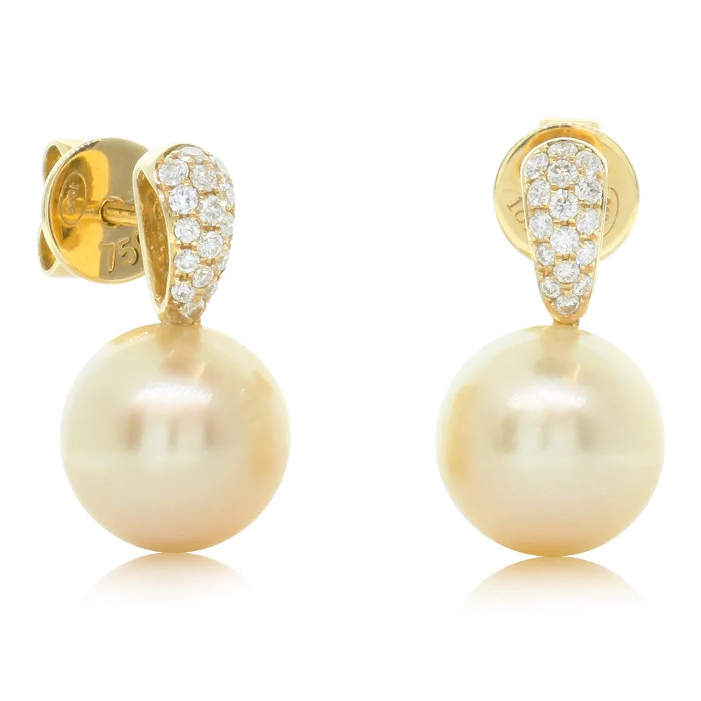 18ct Yellow Gold South Sea Pearl & Diamond Earrings