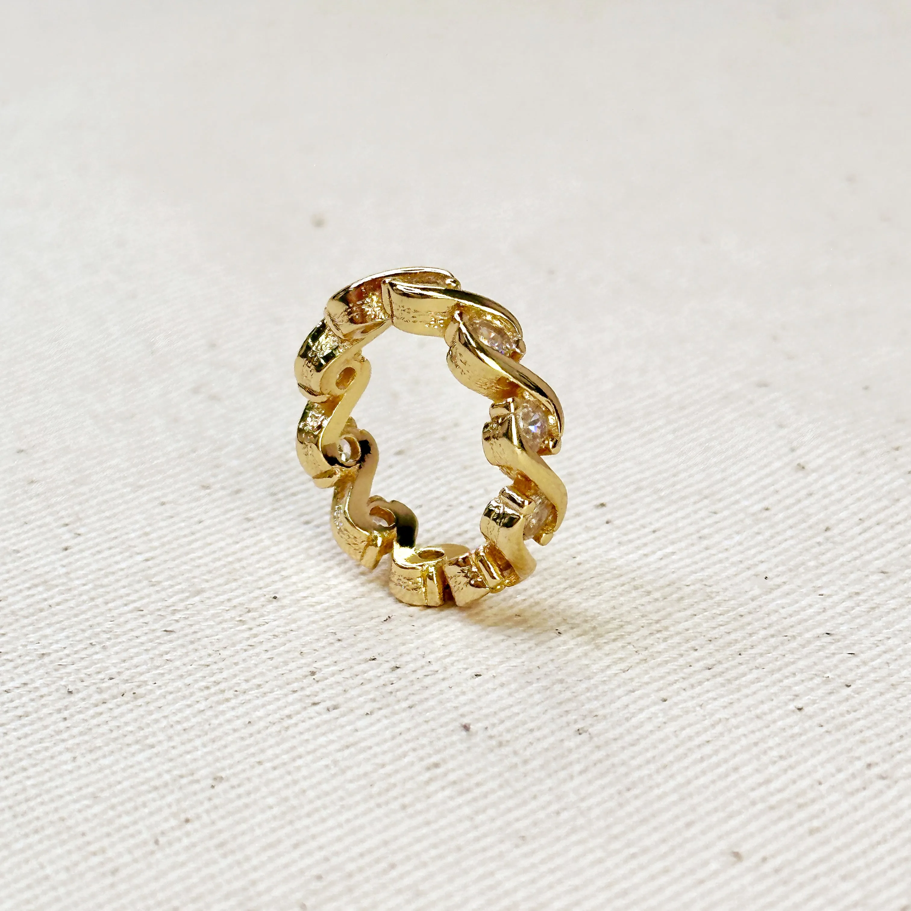 18k Gold Filled Cz Wave Eternity Band Ring