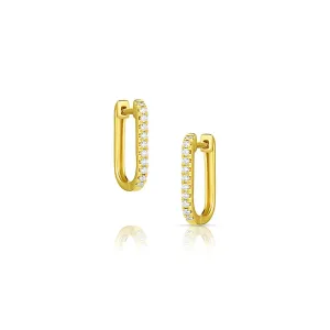 18kt Yellow Gold Diamond Rectangular Huggy Hoop Earrings