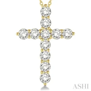 2 Ctw Round Cut Diamond Cross Pendant in 14K Yellow Gold with Chain